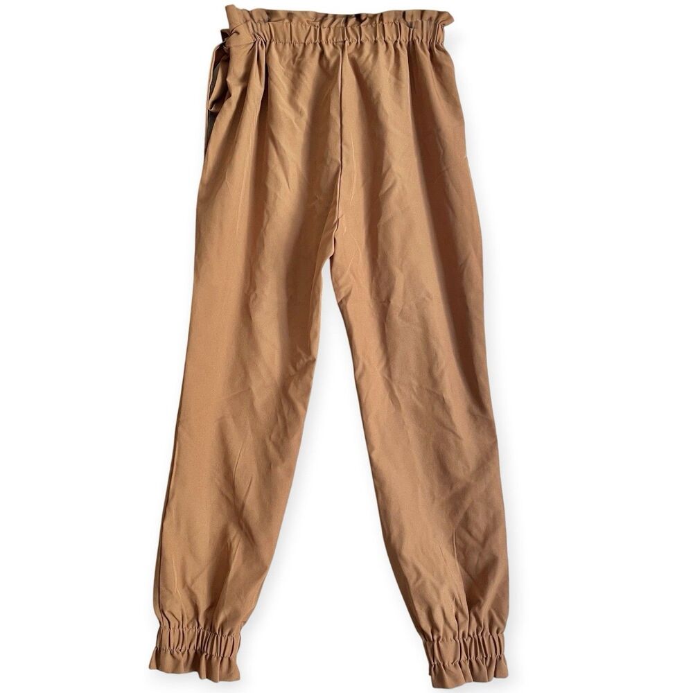 Shein Beige Paperbag Waist Jogger High Rise Pants Large Ruffle Hem Fall Winter - Picture 3 of 12